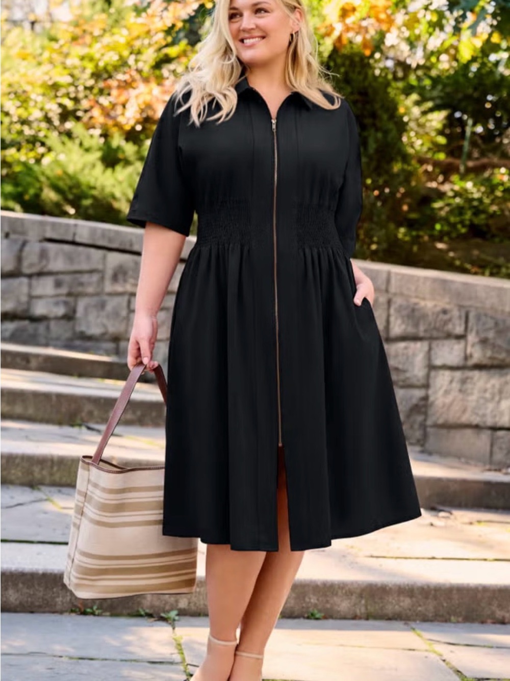 Avenue Black Zip-Front Midi Dress size 18w new